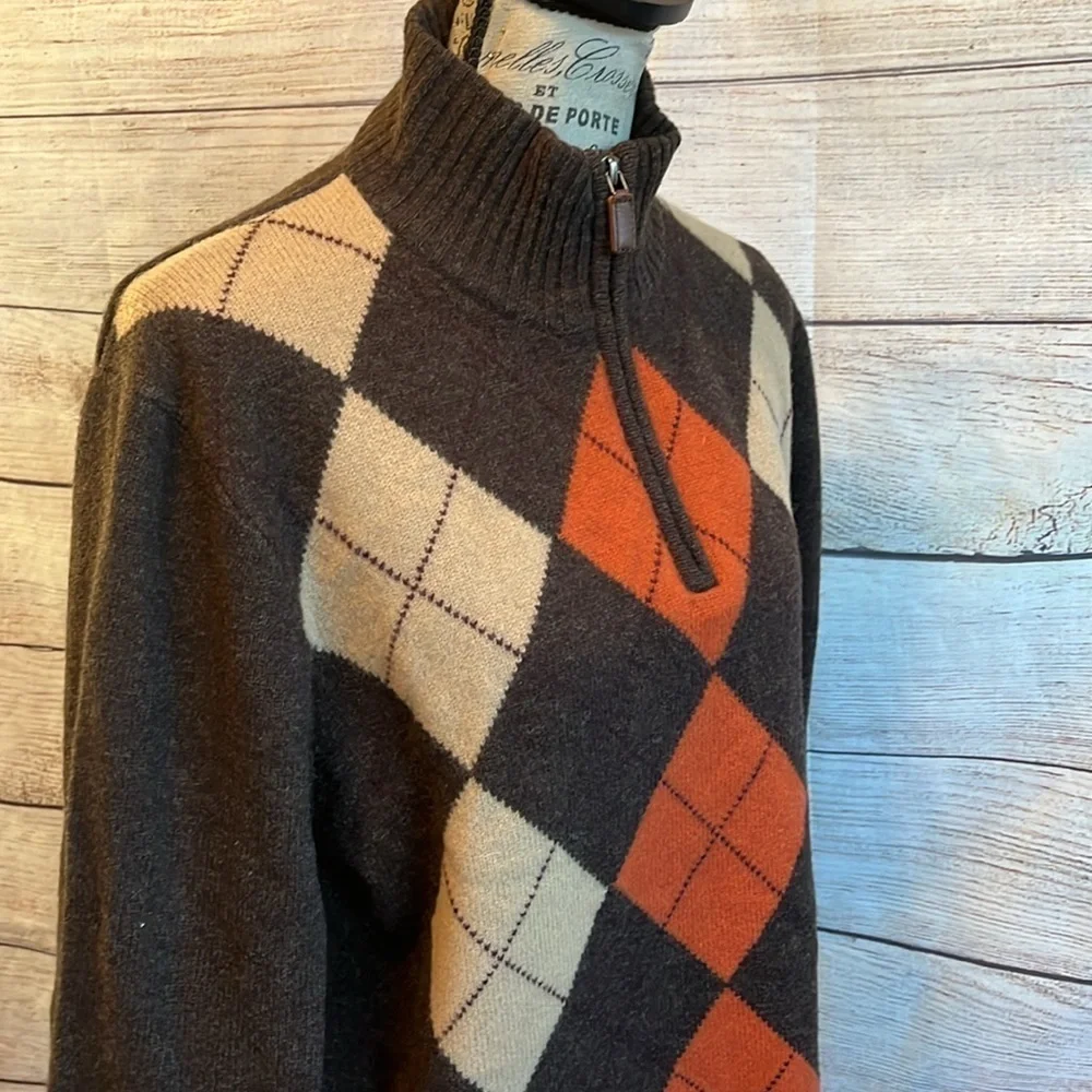 J. Crew Lambswool Sweater Quarter Zip Argyle Size Medium